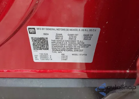 2025 Chevrolet Equinox Awd Lt from USA, damaged, VIN 3GNAXPEG9SL159157